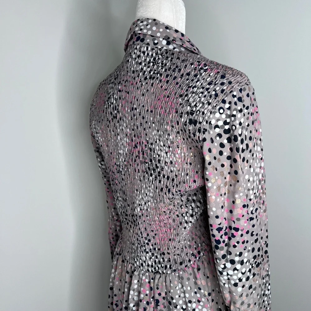 Kate Spade Taupe Soirée Multi Color Dot Shirt Dress 6
